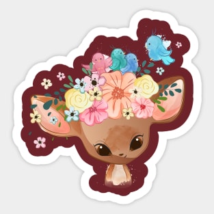 birds having nest deer head Sticker